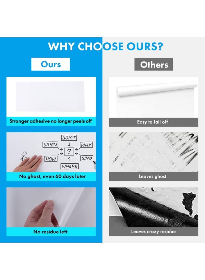 ملصق لوح أبيض 24 بوصة × 79 بوصة للجدار، لوح ممسوح بالجاف كبير، لصق وفك، لوح أبيض لصق على الجدار، ورق اتصال لاصق، لوح أبيض مع قلم رصاص واحد. - Image 5